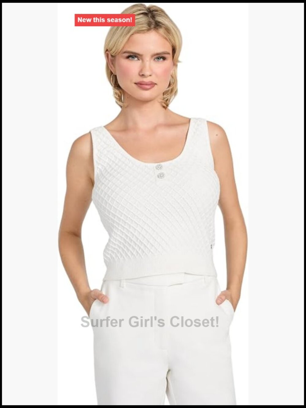 Women's Sleeveless Knit Tank Top Organic Cotton Diamond Texture